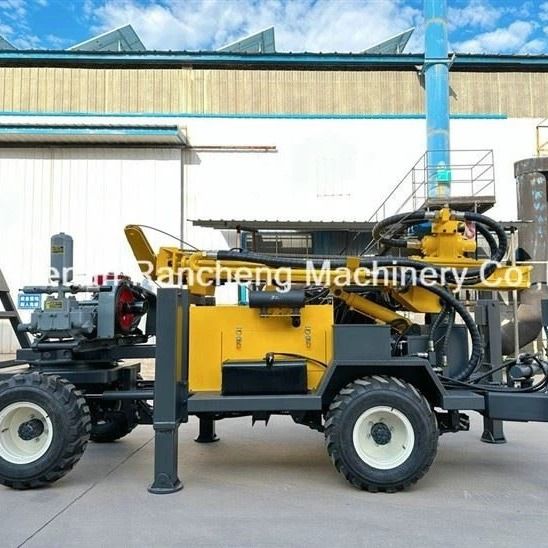 Type de remorque, foreuse de puits d'eau, profondeur de forage de 200 m, facile à utiliser, pompe à boue et compresseur d'air